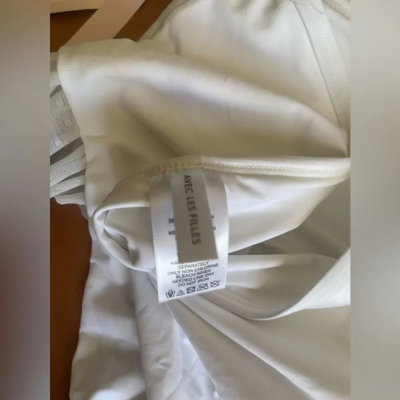 NWT AVEC LES FILLES Mesh Ruffle White Bikini Set sz L white polkadot mesh - Picture 14 of 14